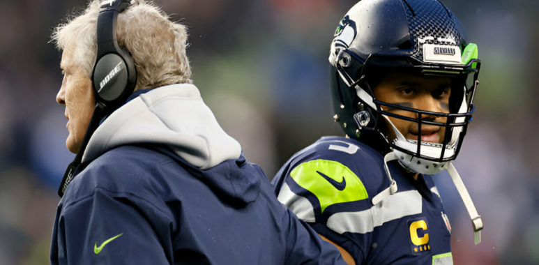 HC Pete Carroll (izquierda), QB Russell Wilson (derecha) juntos en su etapa en los Seattle Seahawks